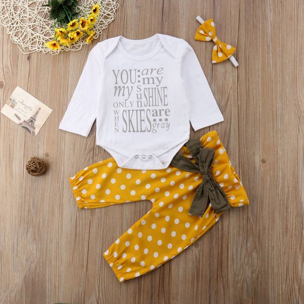 

3pcs newborn baby girl cotton romper dot bowknot pants outfits clothes, White