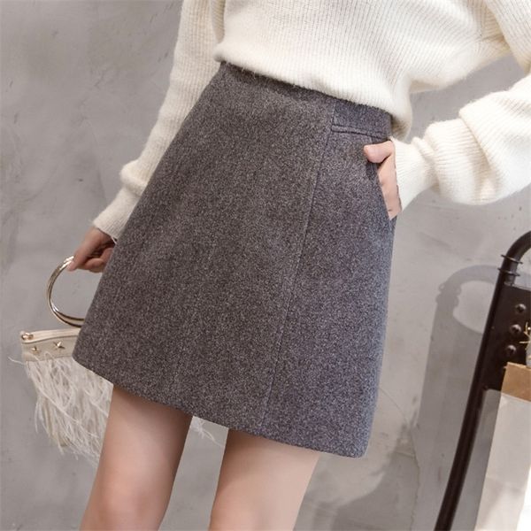 

s-2xl winter high-waist wool skirt women plus size slim thickened mini skirt women for autumn black mini skirt jupe femme 210311