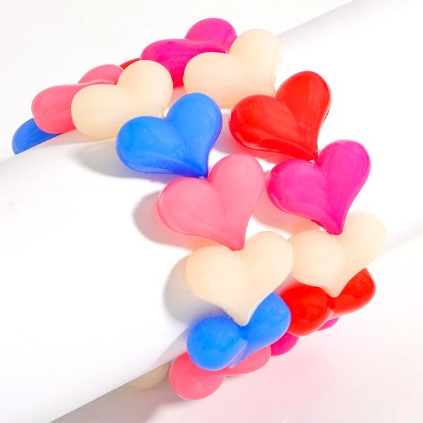 

colorful acrylic resin heart-shaped elastic bracelet for women bohemian geometric love heart beads bracelet jewelry, Golden;silver