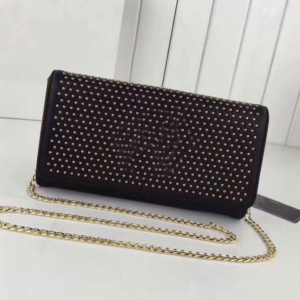

fashion crossbody bag women handbags purse chain shoulder bags genuine leather golden nails flap handbag lady evening clutch wallet