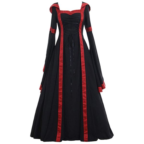 

2021 new women dress vintage celtic medieval floor length renaissance gothic cosplay princess party fashion female dress plus size s-5xl, Black;gray