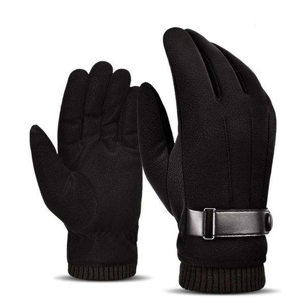 

sports gloves winter full finger thick touch screen windproof water resistant rainproof fluffy outdoor mittens cycling, Black