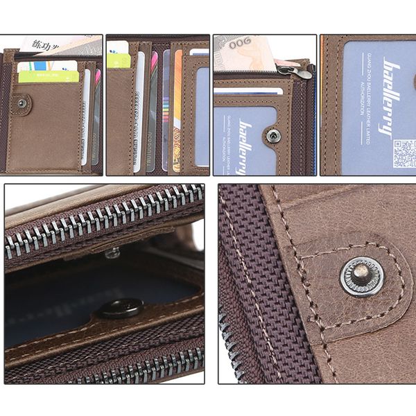 

baellerry leather men wallets double zipper retro short coin purse fashion clutch wallet card holder money wallet