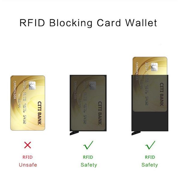 

bycobecy rfid minimalist bank card holder anti-theft metal aluminum wallet mini men and women black business credit c qylpvr