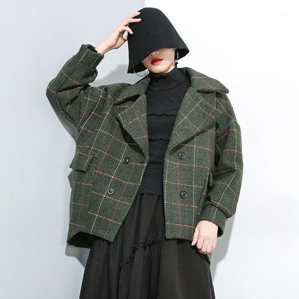 

woman plaid coat woolen coat plus size cardigan women women winter jacket1, Black