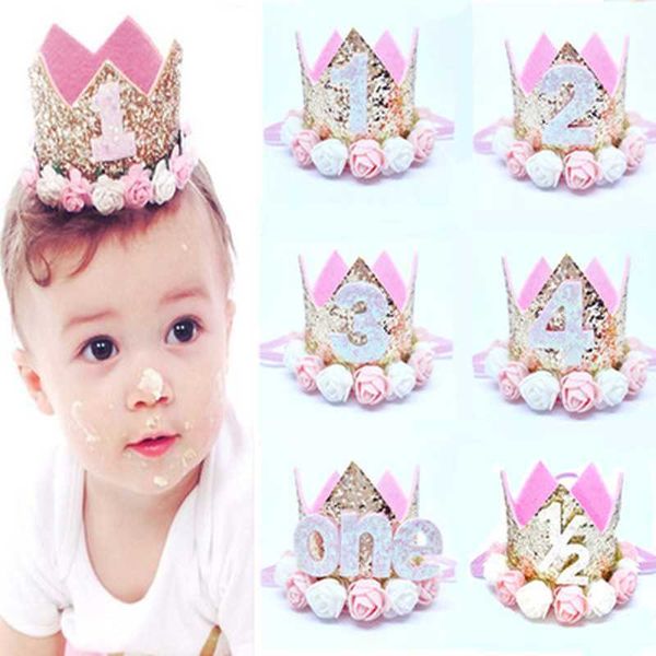 

happy first decor cap one birthday hat princs crown 1st 2nd 3rd 4th half year old number baby headdrs