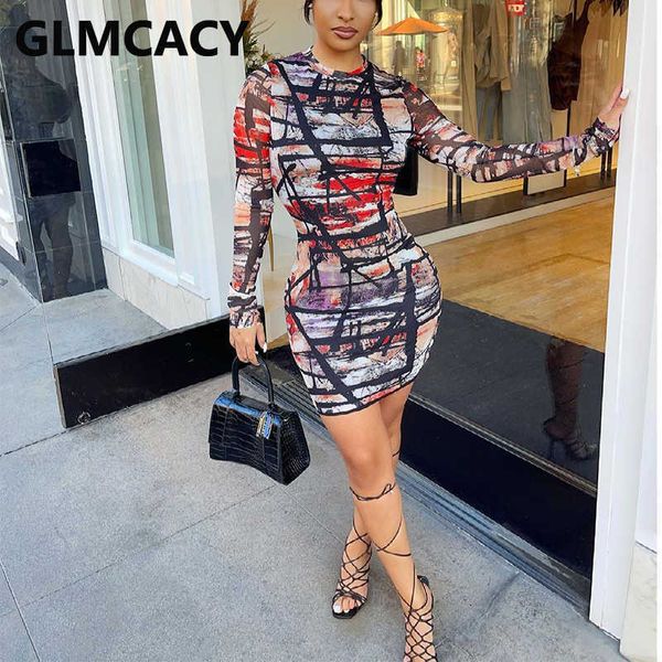 

women long sleeve o-neck printed bodycon mini dress 210702, Black;gray