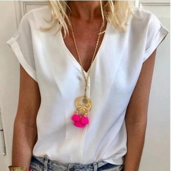 

women's chiffon plain tshirt white v-neck short sleeve solid t-shirts ladies 2021 summer fashion new casual tee woman