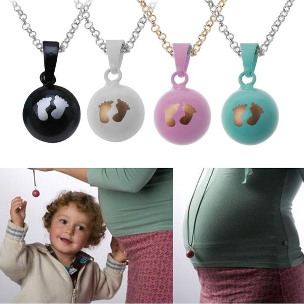 

baby footprints brilliant pregnancy chime bola pendant harmony ball necklace 32" long chain for mother baby jewelry, Silver