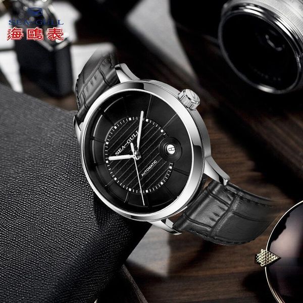 

seagull simple watch watches men waterproof mechanical automatic for business 819.12.6037 wristwatches, Slivery;brown