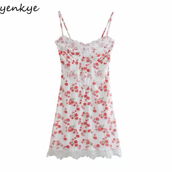 

2021 new romantic lace trim floral print sling women v neck sleeveless bodycon mini summer vestido 4cnm, Black;gray
