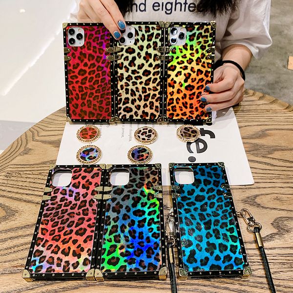 

luxury laser leopard texture square phone case for iphone 11pro max se xs max xr x 6 7 8 plus glitter blu-ray holder soft cover