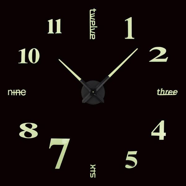 

2021 diy modern design home decorative night light wholesale 3d acrylic luminous large clock light at dark reloj pared horloge