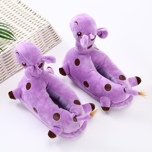 

slippers lovely giraffe fur slipper for girls women furry slides indoor house shoes woman warm mules zapatillas de invierno mujer, Black