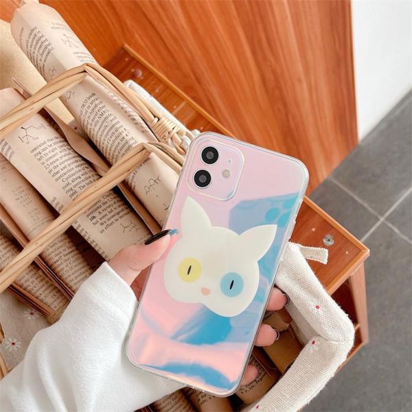 

cell phone pouches harajuku laser blue-ray cute cat case for 11 12 pro max xr xs 8 plus se2 shockproof polka dot back cover