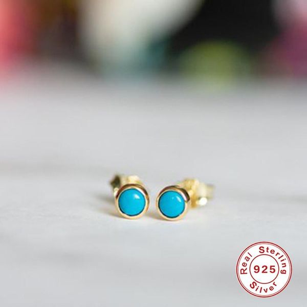 

stud single stone earrings blue clear zirconia gold filled fashion jewelry turquoises minimal earrngs for girl a30, Golden;silver