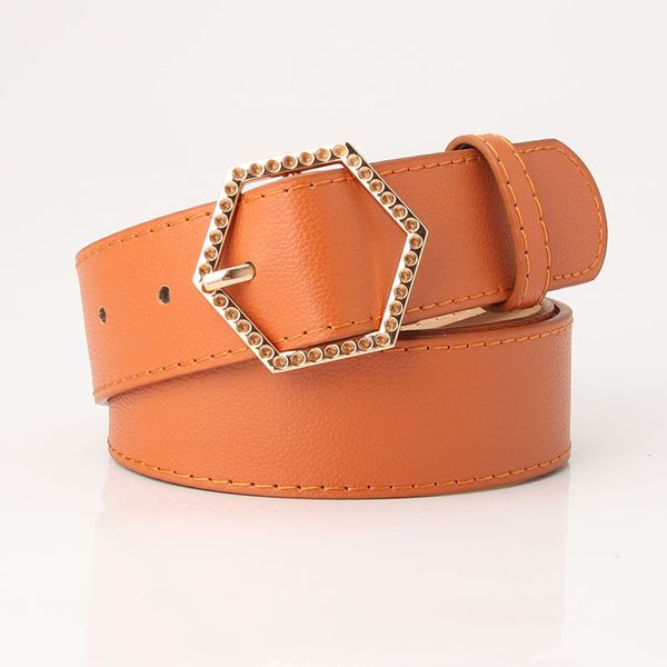 

new arrivals time-limited designers new fashion hexagon alloy buckle faux leather womens belt fashion korean-style all-match girls clothing, Black;brown
