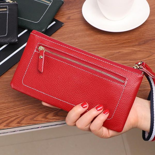 

wallets style mobile phone zipper leather small bag handbag women clutch, Red;black