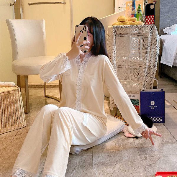 

and pajamas women's autumn new winter long velour sleeve lace cardigan solid color plus size suit, Black;white