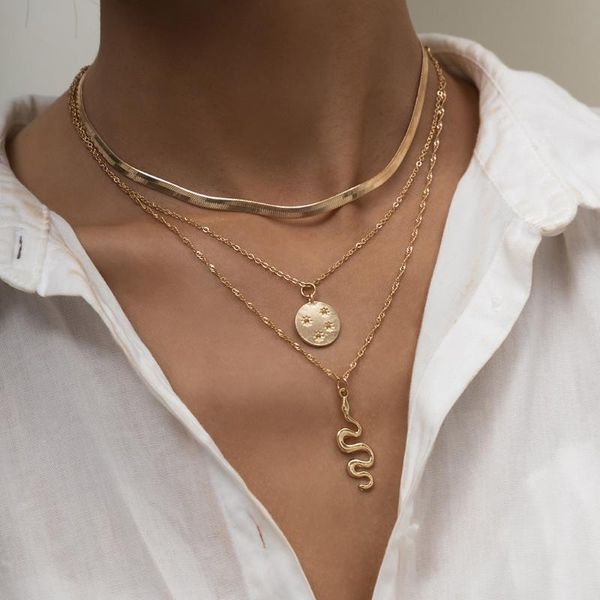 

pendant necklaces fashion charm snake chain choker necklace for women statement gold silver color female neck jewelry