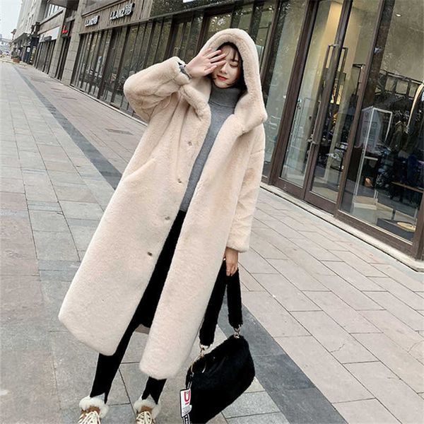 

new autumn winter fur coat women clothes imitation mink fur hooded plus size thicken warm long coats female t191109, Black