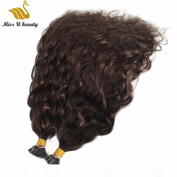 

brown color natural wave wavy i tip pre-bonded hair extensions cuticle aligned hair 100g pack, Black