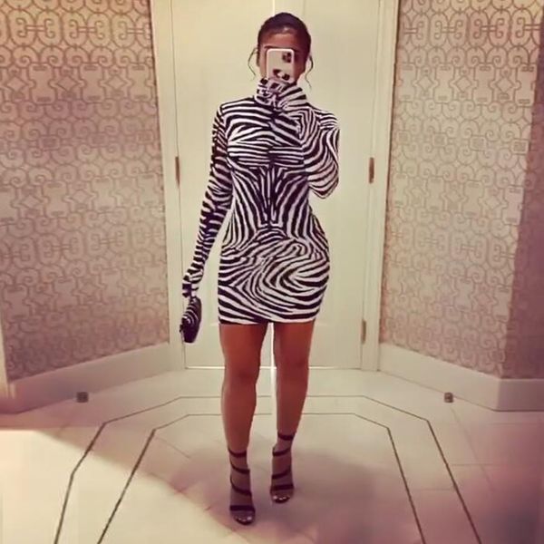 

women zebra stripes dress fashion ladies long sleeve turtleneck stretchy dresses vestidos clothing party outwear, Black;gray