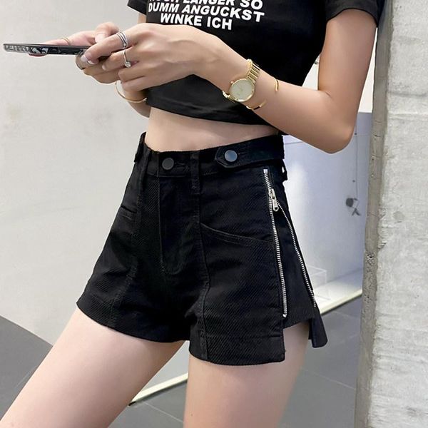 

women's jeans side zipper decorations denim shorts high waist wide leg pants summer fashion, Blue