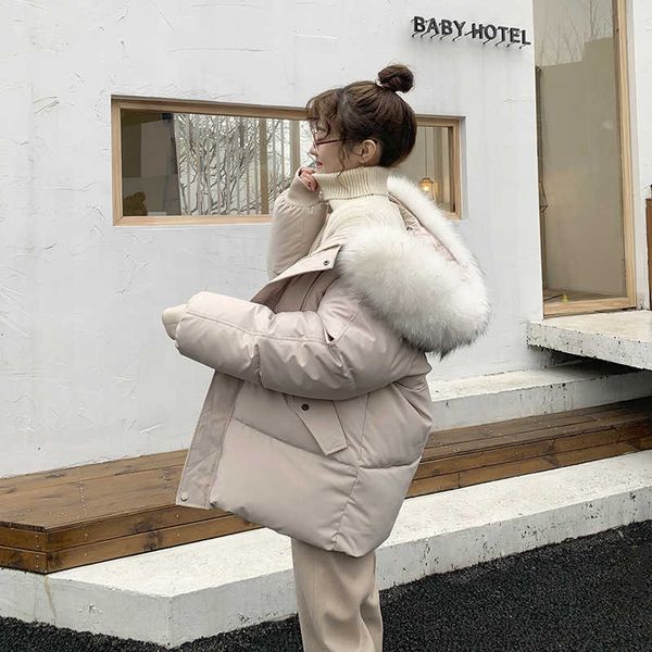 

winter cotton parkas loose cotton coat oversize tide warm winter cotton clothing female bread clothes winter coat furry thick 201014, Black