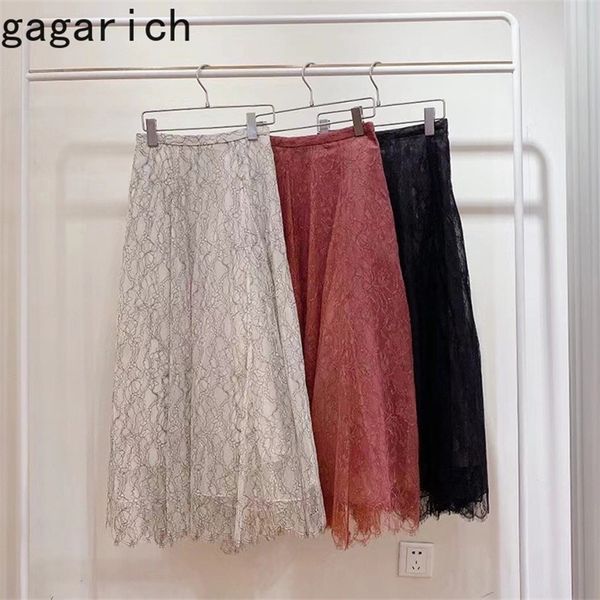 

gagarich women skirt spring autumn french elegant sweet temperament female lace hollow chain link flower umbrella skirts 210315, Black