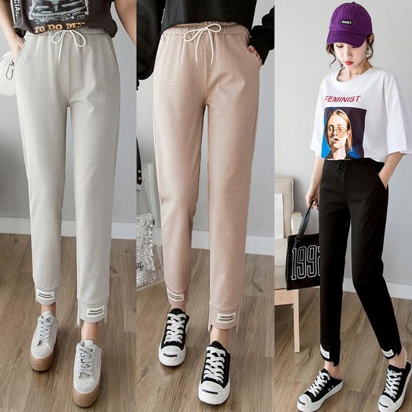 

women's pants & capris women harem 2021 spring summer female fashion solid elastic high waist casual trousers sweatpants pencil pant st, Black;white