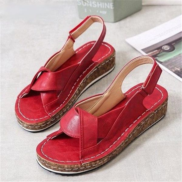 

sandals women summer 2021 female shoes woman peep-toe wedge comfortable flat sandalias plus, Black