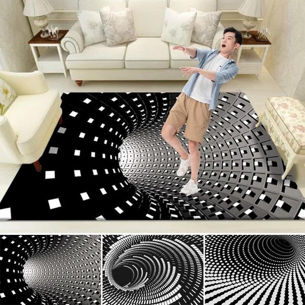 

carpets luxury white black 3d printing for living room bedroom area rugs geometric illusion pattern rug home decor mat^