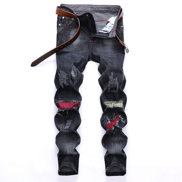 

new men's pants streetwear fashion jeans ripped denim trousers biker male casual designer comfortable advanced, Blue