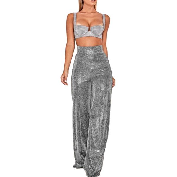 

women's pants & capris sequin wide leg women high waist trousers streetwear 2021 casual christmas party loose solid color, Black;white