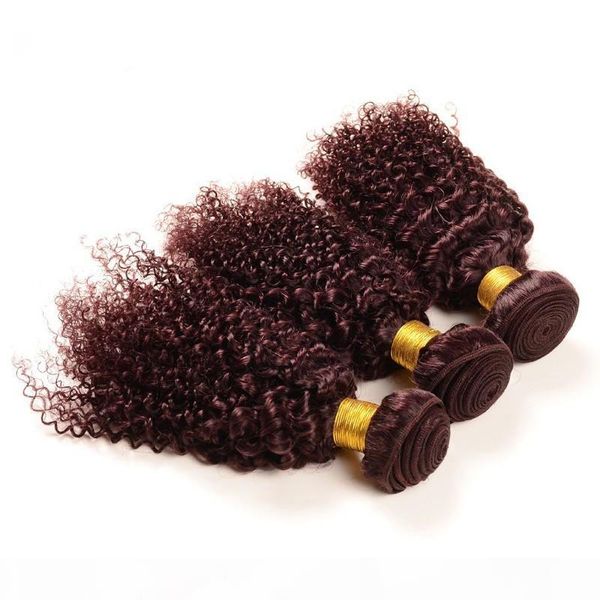 

virgin brazilian burgundy kinky curly human hair 3pcs #99j wine red human hair weaves kinky curly brazilian hair bundles pure burgundy color, Black