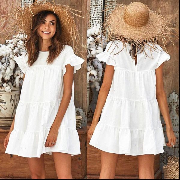 

fashion casual womens ladies dresses summer short sleeve mini tank dress sweet loose beach sundress red white yellow, Black;gray