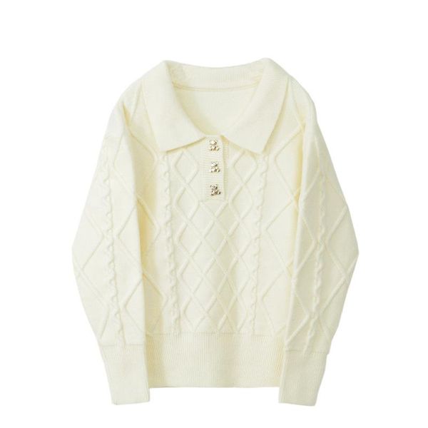 

women's sweaters femmes knitted sweater pullover turn-down collar solid color long sleeve women fashion tide spring autumn runway femal, White;black