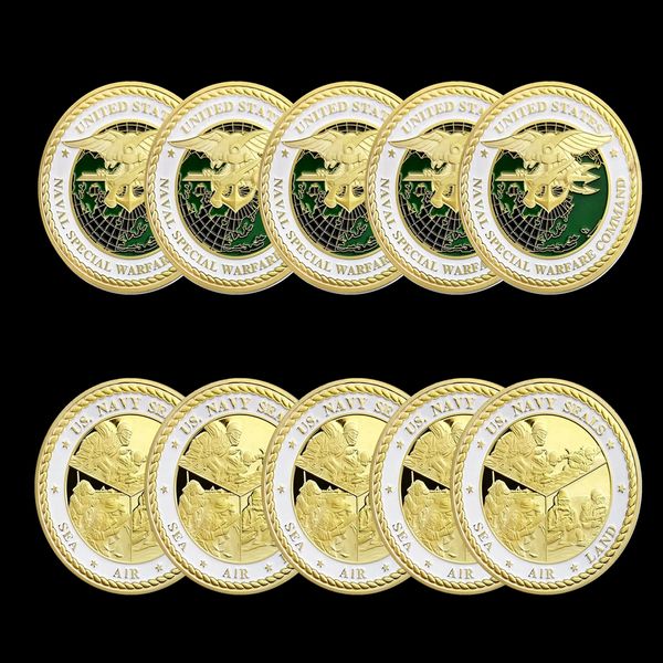 

5pcs non magnetic crafts us navy seals sea air land naval special warare command gold plated challenge coin