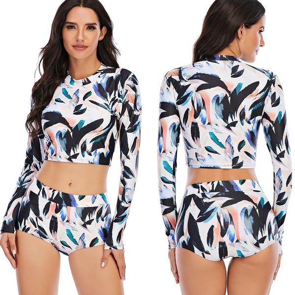

rash guards women swimsuit separate two piece swimwear long sleeve thong surfing clothes wetsuit diving suit big size rashguard