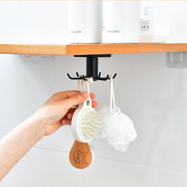 

hooks & rails multifunction under shelf rotate hook holder hang kitchen cabinet storage rack organizer home six sell well