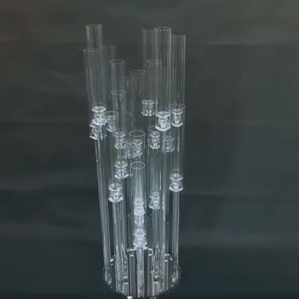 Atacado criativo acrílico cilindro cristal candelabro de casamento exclusivo para mesa de jantar furacão candleholder vela stick set senyu596