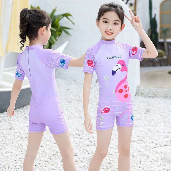 

spring flamingo korean women's princess siamese children's cartoon unicorn student girl's swimsuit, White;black