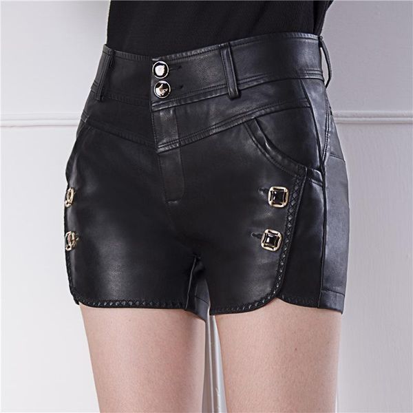 

women's shorts winter pu leather women boots skinny mid waist fashion female casual plus size 5xl black mujer, White;black