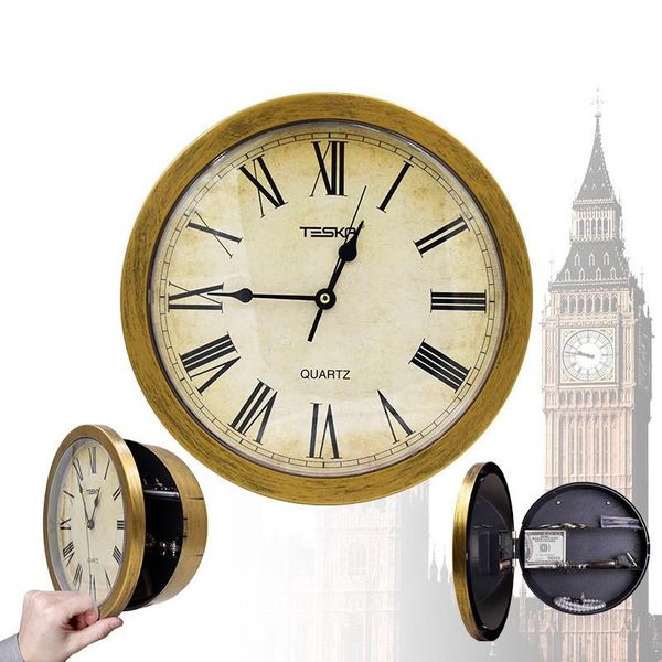 

wall clocks gold hidden safe clock retro art creative storage minimalist imitation metal horloge mural living room house decoration