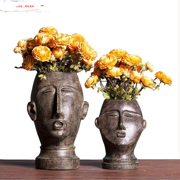 

retro human head abstract vase animal flower pot arrangement home art decoration nostalgic home decoration accessories modern