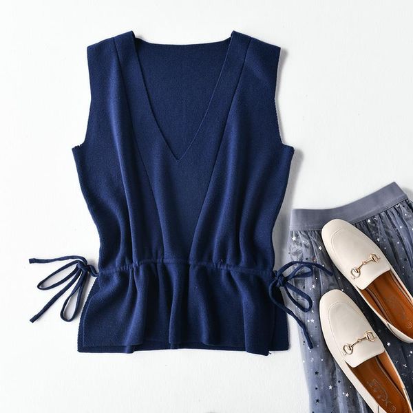 

women's sweaters women vest jacket 2021 spring v-neck cashmere blend knit sleeveless sweater waistcoat female lace-up style, White;black