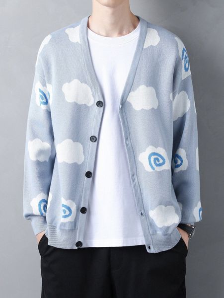 

men cloud pattern cardigan k1j0#, White;black