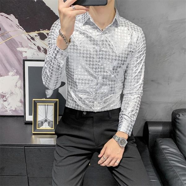

men's casual shirts fingerprint long sleeve shirt office gold/silver, White;black