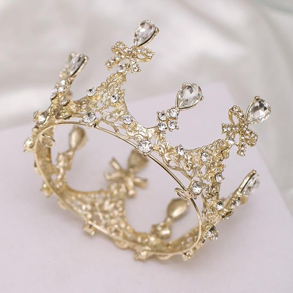 

hair clips & barrettes baroque vintage crystal round crown women bridal tiaras queen rhinestone gold color diadem wedding accessories bow je, Golden;silver
